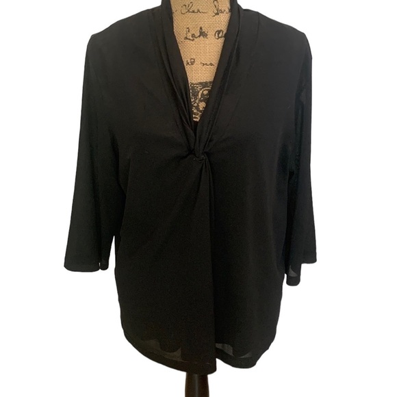 George Black Sheer Three Quarter Sleeve Gathered V Neck Blouse Size 20 - Picture 1 of 7